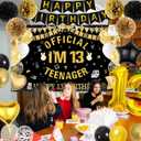 13th Birthday Decorations for Boys - Black and Gold Happy Birthday Banner Teenager Backdrop Number 13 Balloon, Latex Balloons Paper Pompoms for 13 Year Old Teen Party Supplies