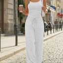 Trendy Queen Women's 2 Piece Lounge Set Summer Outfits - Camisole Top & Wide Leg Pants (Gray, L)