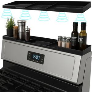 Silicone Magnetic Over the Stove Shelf for Back of Stove - Magnetic Stove Top Shelf and Over Stove Shelf, Over Oven Shelf for Top of Stove, Over the Stove Spice Rack, Includes 6 Extra Plates (Black)