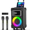 JYX Karaoke Machine with 2 Wireless Mics, 10" Woofer 500W Peak Power Big Portable Bluetooth Speaker with Bass/Treble Adjustment, PA System with Remote Control, LED Lights, Rolling Wheels and Trolley