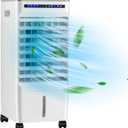 Portable Evaporative Air Cooler for Room, Include Remote Control, 4 Ice Packs, Portable Bladeless Fan with 3 Modes, 3 Speeds, 7H Timer, 6L Water Tank, Air Cooler for Indoor Use, Bedroom, White