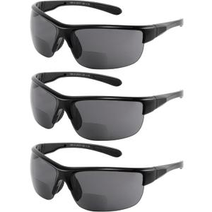 Yogo Vision Bifocal Sports Sunglasses Mens Wrap Around Half Rim Sunglasses Readers 3PK (Black)