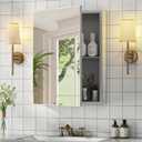 Bathroom Medicine Cabinet with Mirror, 14x18 Recessed or Wall Mirror Medicine Cabinet with Storage Adjustable Glass Shelves, Beveled Edge Mirrored Door with Aluminum Cabinet Hinges