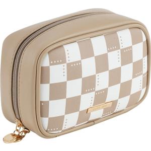 RIGHT AWAY Checkered Makeup Bag for Purse,Small Cosmetic Bag Organizer for Women, Travel Make Up Pouch Waterproof Toiletry Bag Cute Makeup Case for Travel Accessories(Khaki Checkerboard)