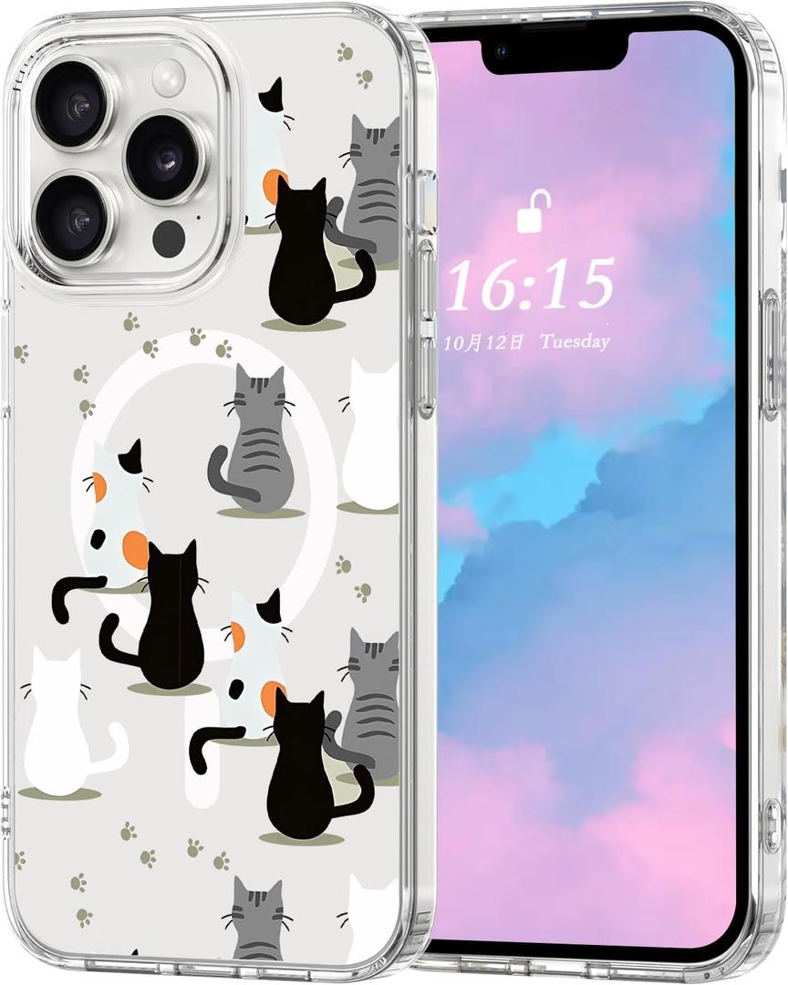 Magnetic for iPhone 16 Pro max Case, Cute Girly Cat Phone Case Compatible with MagSafe, Clear Soft Slim Fit Shockproof Protective Case for Women Girls for iPhone 16 Pro max