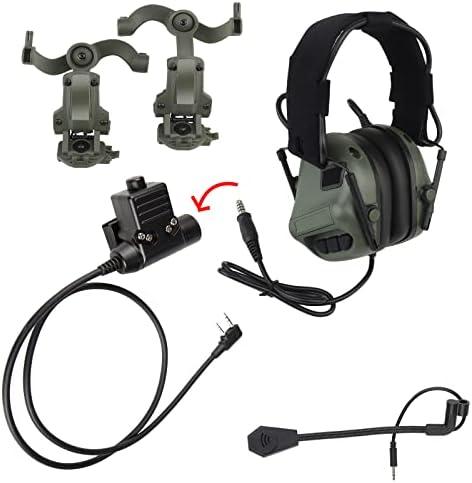 Hdlsina Tactical Shooting Headset + with U94 PTT 2pin with ARC Rail Adapter Noise Reduction & Sound Pickup Ear Protection (Green)