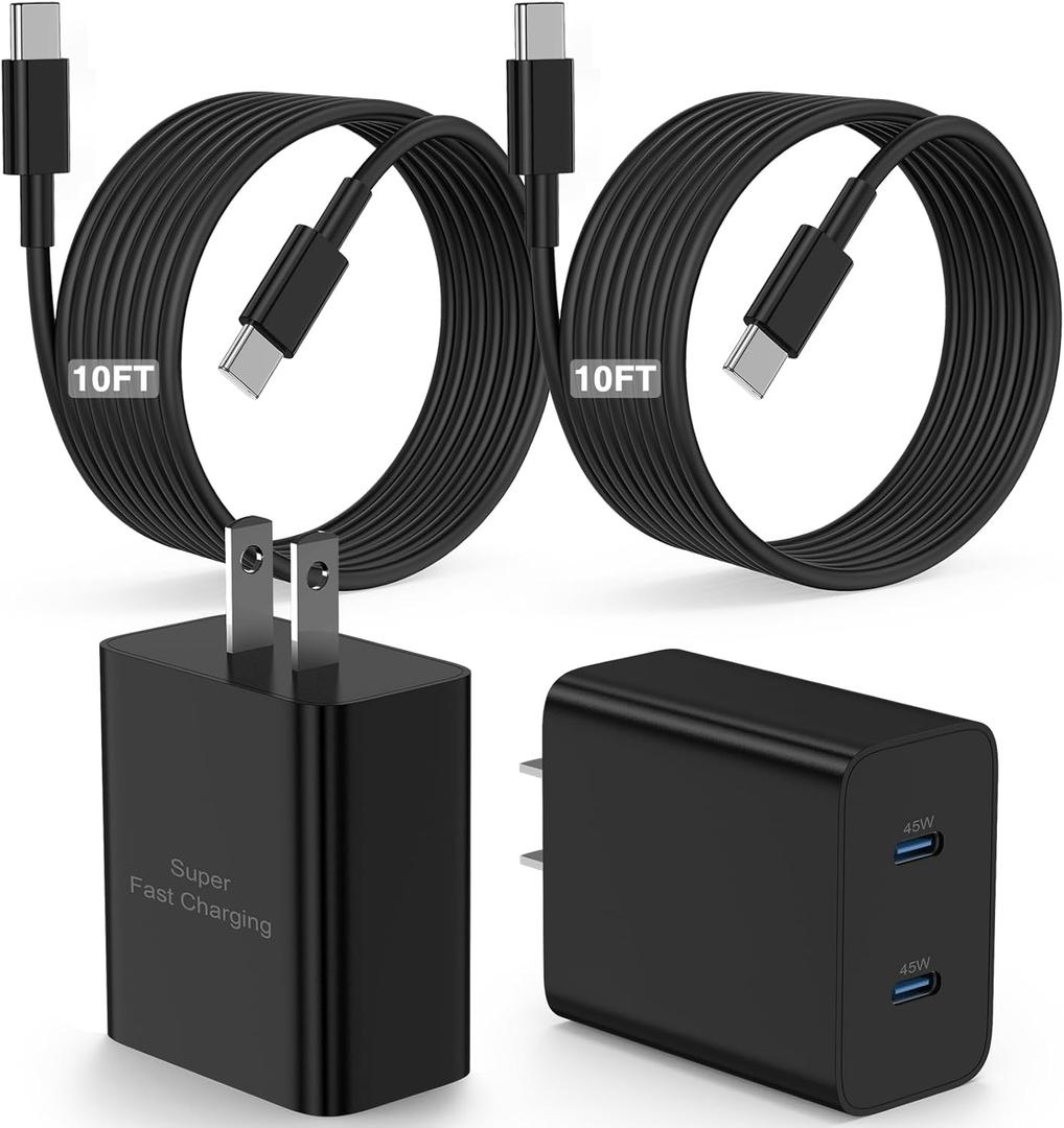45W Super Fast Charger USB C, 2-Pack Dual Port Type C Charger Fast Charging,with 10/10FT Cable&Cord for Samsung Galaxy S25 Ultra/S24 Ultra/S23/S22/S21/S20+, iPhone16/15
