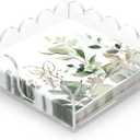 Thick Acrylic Napkin Holder for Table, Guest Disposable Hand Towel Holder Scalloped Tray for Paper Napkins, Clear Paper Towel Holders for Bathroom, Cocktail, Kitchen, Party (6.9×6.9×2.45 in)