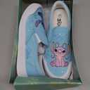 Disney Lilo and Stitch Lowtop Sneakers - Women Stitch Low Top Shoes Slipon Closure Cushioned Lightweight - Blue Pink (Size 6 Adults)