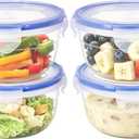 KIGI 4 PACK 20oz Plastic Round Bowls with Lid Leakproof Food Storage Container Set Small Meal Prep Containers Bento Box