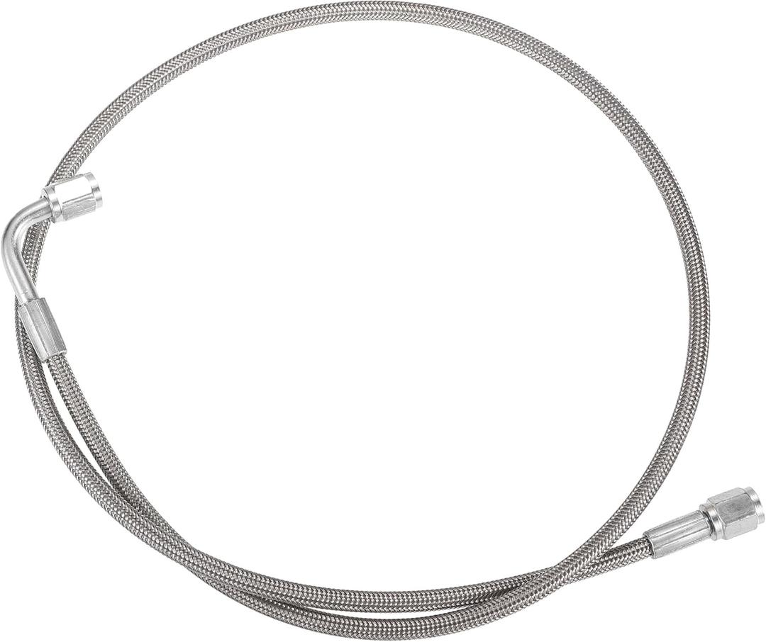 AN3 Braided Steel Turbo Oil Feed Line 90 Degree to Straight Hose End, 36" Remote Turbocharger Oil Drain Return Line Universal for Car Durable Stainless Steel PTFE Silver Tone