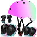 Kids Bike Helmet Set Adjustable for Children, Boys, Girls and Teenagers Aged 3-14 Years Includes Elbow, Knee, Wrist Guards Children's Helmet Protection Set for Bikes SkateboardsRollerskates, Medium: 20.47"-22.83" / 8-14 year