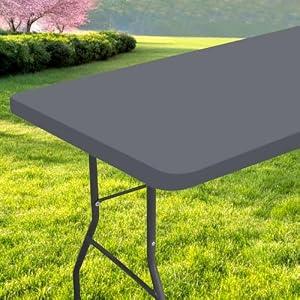 Spotjoy Rectangle Table Cloth, Waterproof Elastic Fitted Tablecloth for 8 Foot Folding Tables, Washable Polyester Tablecloths for Picnic, Camping, Outdoor (Grey, 30"x96")