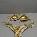 Women's Liquid Metallic Rainbow Bikini Sets Shiny String Padded Triangle 2 Pieces Swimsuit Set, M