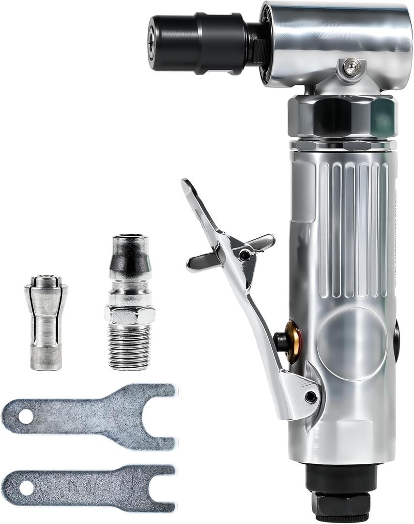 Air Die Grinder, Mini Right Angle Grinder Tool, 22000RPM Pneumatic Die Grinder, for Grinding Polishing Deburring Chamfering Engraving, 1/4 inch Collect Air Inlet