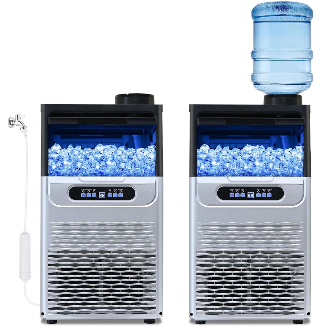 Commercial Ice Maker, 100lbs/24H Ice Maker Machine, 2 Water Inlet Modes, Ice Machine with 22lbs Storage, Auto Self-Cleaning, Under Counter/Freestanding Ice Maker for Home/Office/Shop/Bar