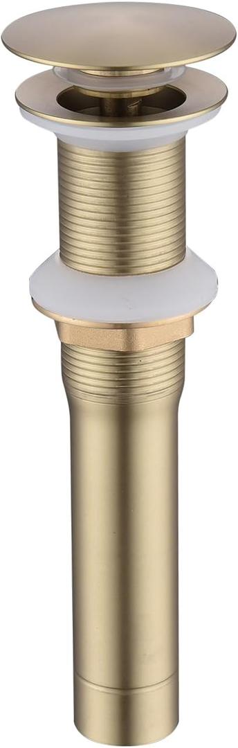 Champagne Gold Bathroom Sink Drain Without Overflow - Pop Up Drain Assembly Kit, Brass/Stainless Steel with Detachable Strainer Basket