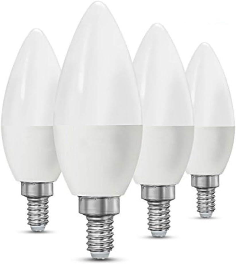 CTKcom 5W E14 Base LED Candelabra Bulbs(4 Pack)- C37 Daylight White 6000K LED Candle Light Bulb,Ceiling Fan Lights,Decorative Bulb,550LM,UL-Listed,AC 85-265V