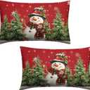 Wnoesat Winter Snowman Pillow Covers 12x20 Set of 2 Red Winter Lumbar Throw Pillow Covers Xmas Snowman Cardinal Snowy Pine Tree Pillow Case Winter Outdoor Pillowcases for Living Room Couch Sofa