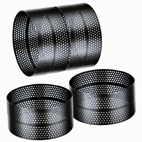 DATANYA 8Packs Perforated Tart Rings Stainless Steel Mousse Cake Ring 4 Inch Metal Pastry Ring Mold for Baking Cooking Cookies, small fruit tartet crust, muffins