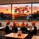 SURANBULI Halloween Garage Door Decoration, Halloween Garage Background Sticker, Fireplace Background, Mural, Decoration Party Decor