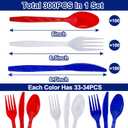 300 Pcs 4th of July Decorations Red White and Blue Party Supplies, Patriotic Plastic Silverware Set 250th Anniversary Disposable Utensil Cutlery 100 Spoons 100 Forks 100 Knives Memorial Day