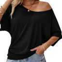 Hilinker Womens Sexy Off The Shoulder Tops Short Batwing Sleeve T Shirt Oversized Casual Tee L