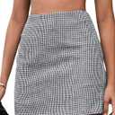 MakeMeChic Women's Plaid Mini Skirt High Waist Pencil Bodycon Short Fall Skirts (X-Large, Black and White)