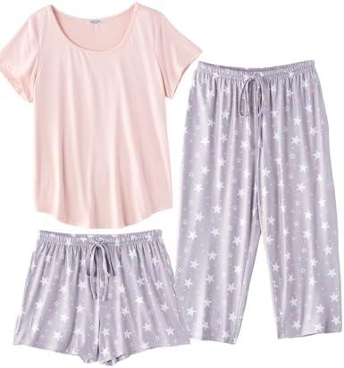 Ekouaer 1 PCS Capri Pajamas for Women Sleeve Pajama Floral Pj Soft Sleepwear with Pockets 2XL Ekouaer 1 PCS Capri Pajamas for Women Sleeve Pajama Floral Pj Soft Sleepwear with Pockets 2XL