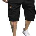 PLEPAN Men's Casual Cargo Shorts Classic Stretch Waist Drawstring Outdoor Work Shorts with 6 Pockets M