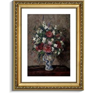 VIYYIEA Gold Framed Wall Art Canvas Print Home Decor Flower Wall Decor Vintage Botanical Prints Floral Paintings Art Pictures Room Decor Floral Wall Art Prints for Living Room Bedroom Office Flowers in a Vase, 14"L x 11"W
