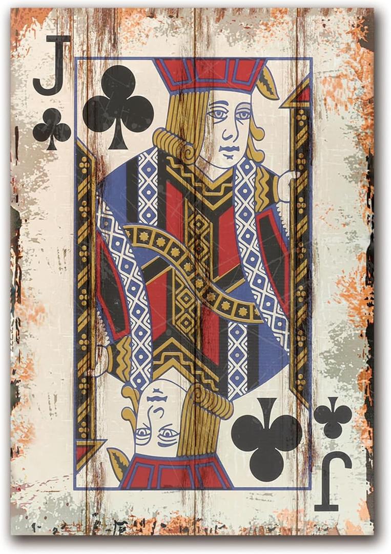 TREEPERI Poker Canvas Wall Art Print Jack of Clubs Game Room Wall Art Print Wall Decor Prints Poster With Framed Wooden Frame (24L" x 16W")