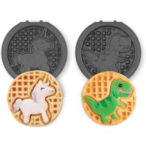 DASH Multimaker Mini System Two 4 Nonstick Removable Waffle Plates Set (Unicorn & Dinosaur) - 2Pc Plate Pack for Waffle Iron & Griddle, Compatible with Dash MultiMaker Mini System, Nonstick Surface