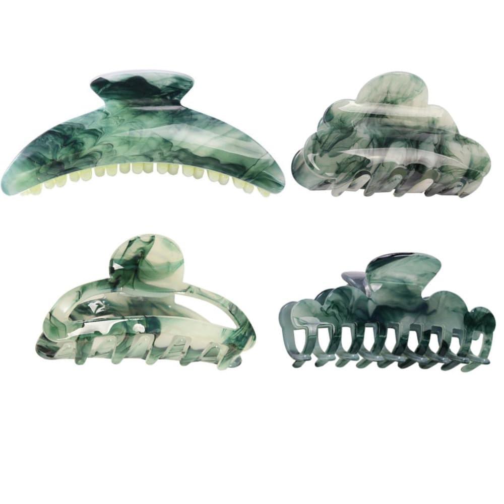 Large Hair Clips, Hair Claw Clips in Vintage Green, Strong Hold Rectangle Jaw Clips for Women Girls Thick Hair (4PCs A, 1 Count)