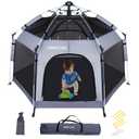 Premium Indoor and Outdoor Baby Playpen - Portable, Lightweight, Pop Up Pack and Play Toddler Play Yard w/Canopy and Travel Bag- Grey