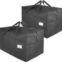 Large Storage Carrying Bags for Air Mattress Comforter Out Door Pillow Holiday Decorations, Water-Resistant & Dustproof Canvas Camping Moving Bag, Organizer for Closet Under-Bed Dorm Garage, 2 Pack (Black)