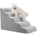MIHIKK Dog Stairs Ramp, Curved 5-Step Dog Steps for Small Dogs and Cats, Pet Stairs for High Beds and Couch with Anti-Slip Washable Cover and Durable High Density Foam, Grey