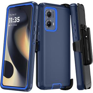 Qinmay Phone Case for Motorola Moto Edge 5G 2024 Case, Heavy Duty Shockproof & Dropproof 3-Layer Cover Phone Case for Motorola Moto Edge 2024(BeltClip_Blue)
