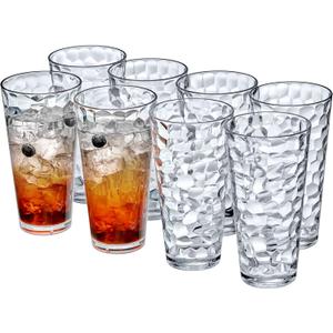 Amazing Abby - Iceberg - 24-Ounce Plastic Tumblers (Set of 8), Plastic Drinking Glasses, All-Clear High-Balls, Reusable Cups, Stackable, BPA-Free, Shatter-Proof, Dishwasher-Safe