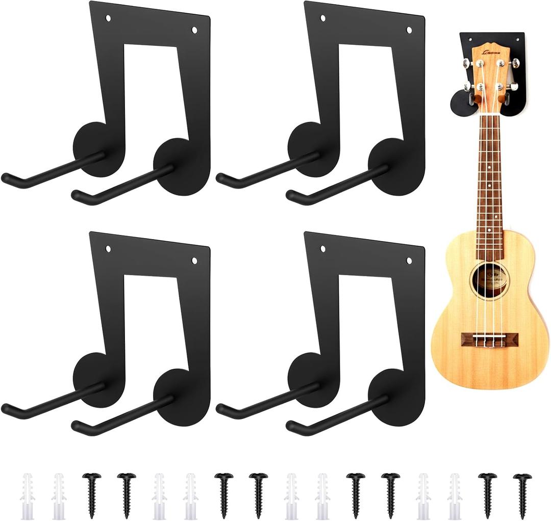 4 Pcs Guitar Wall Mount Hanger Ukulele Metal Stand Holder Ukulele Wall Mount Black Violin Bass Bow Hooks Accessories for Home