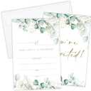 HUQIL Rustic Greenery Wedding Invitations Cards for Mr & Mrs Ideal for Weddings Bridal Shower Watercolor Invites Party Favor & Supplies Double-Sided Fill In Style 25 Pcs with Envelopes - FS627, Set of 3
