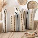 ANRODUO Pack of 2 Boho Decorative Throw Pillow Covers 18x18 Farmhouse Cushion Case Striped Chenille Pillow Cases Square Pillow Covers Accent Neutral Pillowcase for Sofa Couch Bed, Light Blue Stripe