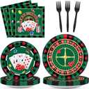 96 Pieces Casino Themed Party Tableware Set for Las Vegas Birthday Party Decorations Casino Poker Card Birthday Party Dessert Paper Plates Napkins Forks for 24 Guests Poker Card Playing Club Supplies