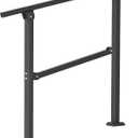 Hand Rails for Outdoor Steps, 1-3 Step Adjustable Stair Handrail Kit, 40" x 36" Wrought Iron Railing, Exterior Hand Rail for Porch Deck Garage and Garden