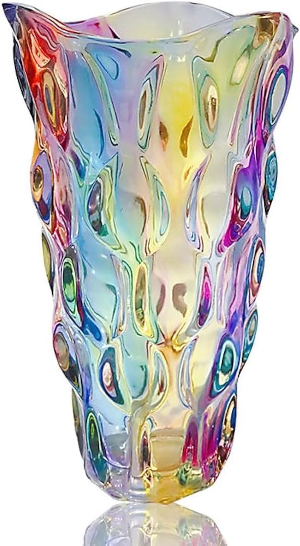 Unbreakable Flower Glass Vase 3.5lb 9.5inch Sparkle vase Bohemian Style, for Centerpieces,Kitchen,Office, Living Room,Wedding,Perfect Home Decor Glass Vase (Sparkle Color)