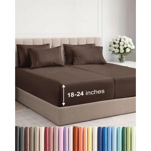 Extra Deep Split King Sheet Set - 7 Piece Breathable and Cooling Sheets - Hotel Luxury Bedding for Women, Men, Kids & Teens - Easy Secure Fit - Soft & Wrinkle Free - Extra Deep Pockets 