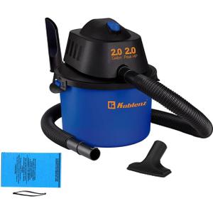 Koblenz Wet Dry Vacuum Cleaner, 2 Gallon 2.0 PHP, 60 CFM, 10 ft Reach, Twist-N-Lock Hose, Small Shop Vac, Portable Shop Vac for Home Car Garage Workshop, Accessories Included, Blue/Black, WD-2L
