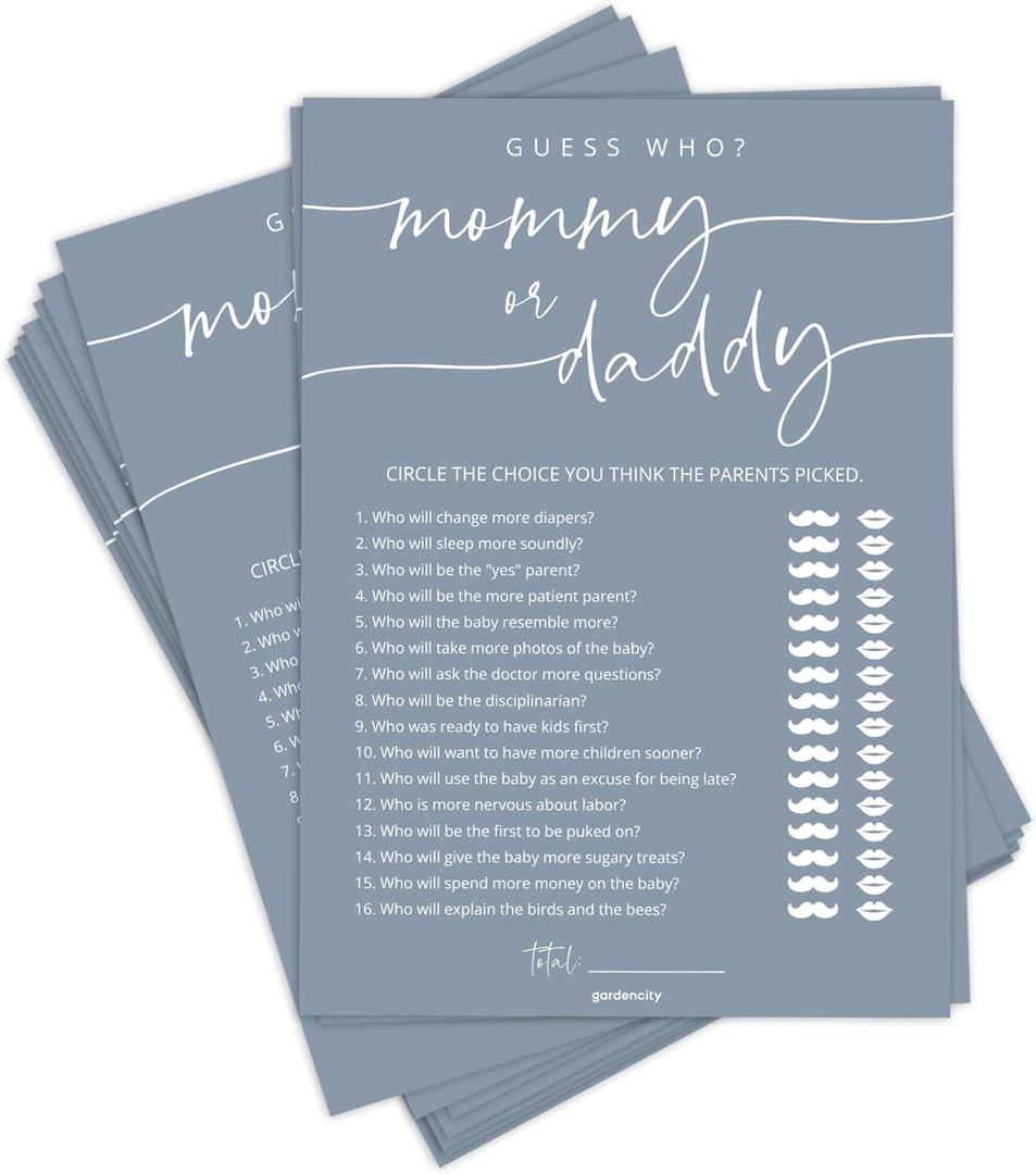 GardenCity 50 Mommy or Daddy? Baby Shower Games for Boy, Fun Baby Shower Games Activity, Gender Neutral - Blue