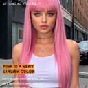 Long Pink Wigs for Women, 24 Inch Pink Wig with Bangs Natural Silky Soft Synthetic Heat Resistant Fiber Wigs Hair for Daily Party Use