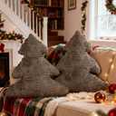 Lanpn Christmas Tree Pillows Set of 2, Tree Christmas Decoration Winter Soft Cute Xmas Tree Shaped Throw Cushion for Bedroom Couch Sofa Xmas Decor (18x16 inch, Brown)